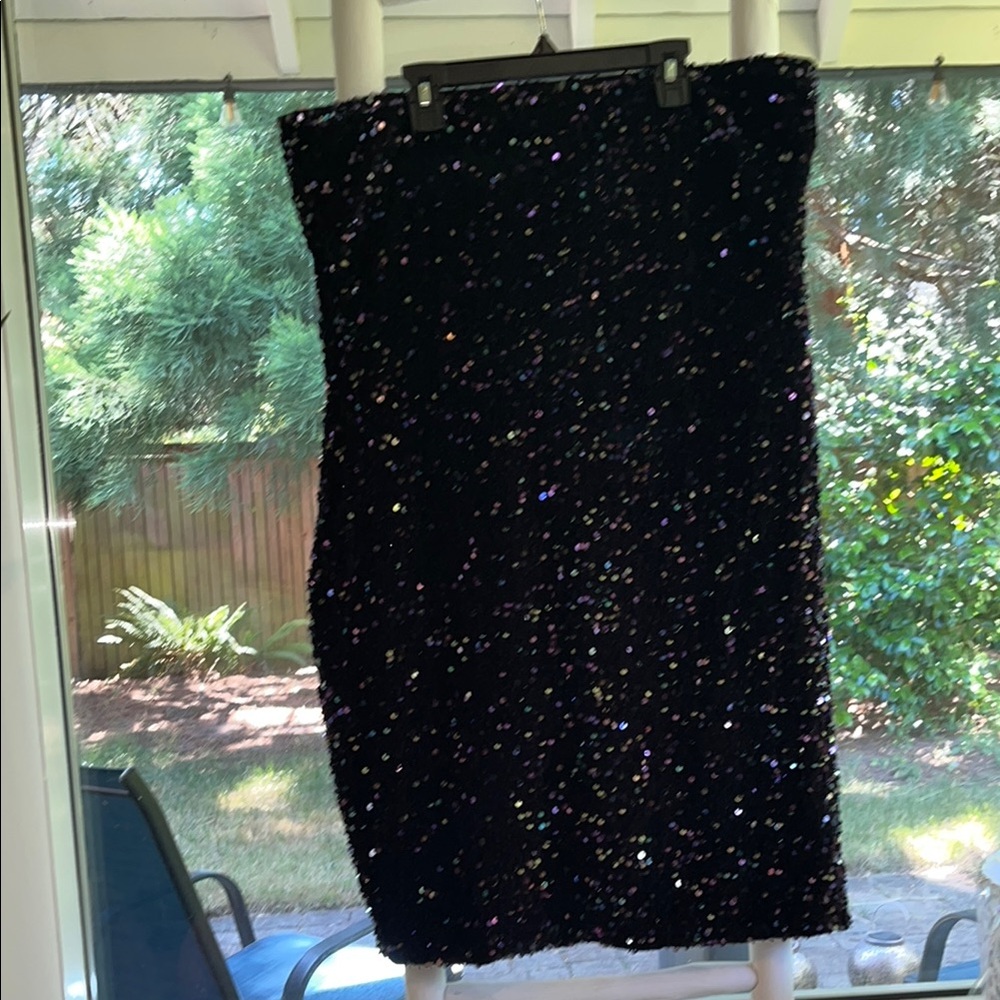 Betsey Johnson Black and Purple Strapless Bodycon Dress